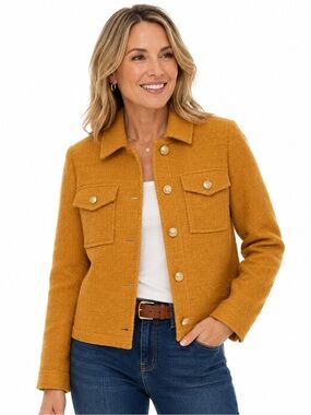 J Jill Textured Shirt Jacket Petite XS Mustard Gold Button Cotton Blend